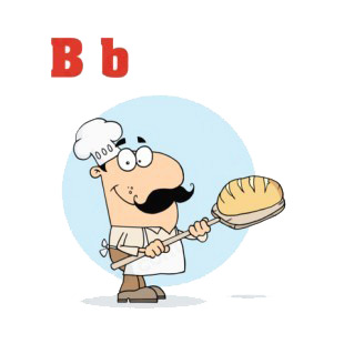 Alphabet  B   baker with bread listed in characters decals.