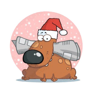 Dog with christmas hat holding newspaper in his mouth  listed in characters decals.