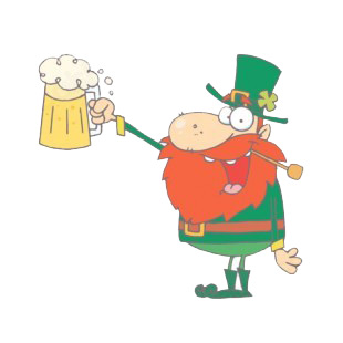 Leprechaun toast holding mug of beer listed in characters decals.