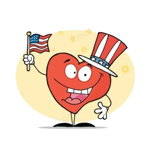 Heart with usa hat & flag celebrating independence day listed in characters decals.