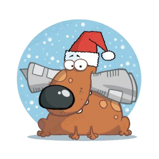 Dog with christmas hat holding newspaper in his mouth  listed in characters decals.