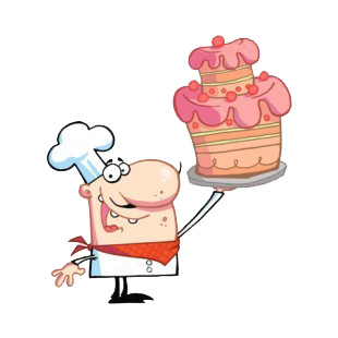 Proud chef holding up pink cake  listed in characters decals.