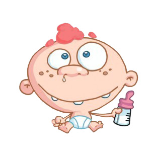 Red head baby with runny nose holding bottle listed in characters decals.
