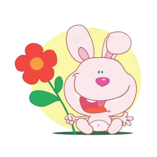 Pink bunny holding red flower listed in characters decals.