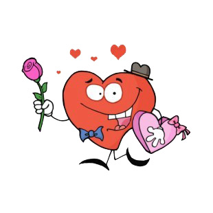 Heart with hat holding chocolate box and pink rose listed in characters decals.