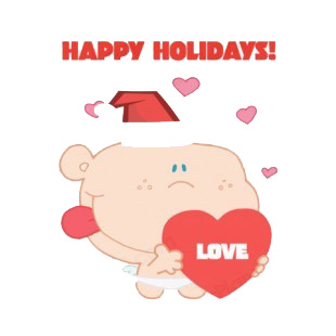 Happy holidays cupid with santa hat holding heart  listed in characters decals.