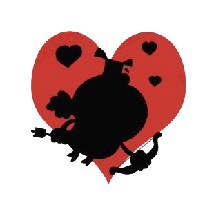 Cupid pig with bow and arrow flying with hearts silhouette listed in characters decals.
