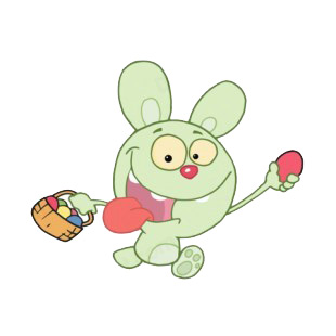 Green bunny running with easter egg basket listed in characters decals.