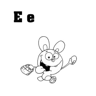 Alphabet E easter bunny running with easter egg basket listed in characters decals.