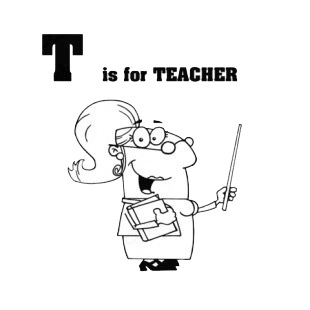 T is for teacher teacher holding book and stick listed in characters decals.