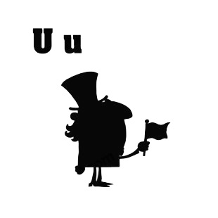 Alphabet U   Uncle Sam with american flag silhouette listed in characters decals.