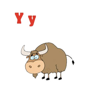 Alphabet Y  brown Yak listed in characters decals.
