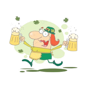 Woman leprechaun walking with two pints of beer listed in characters decals.
