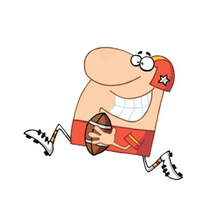 Football player running with football ball listed in characters decals.