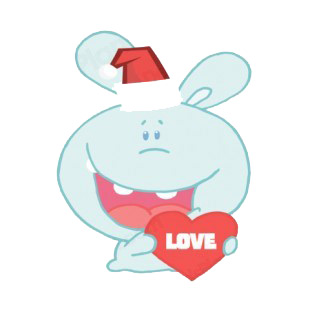 Blue rabbit with christmas hat holding heart  listed in characters decals.