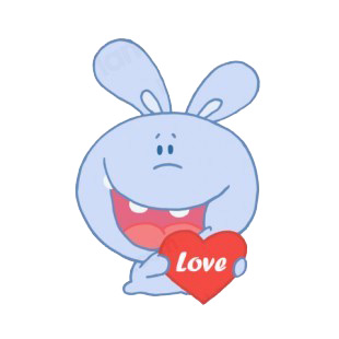 Blue rabbit holding heart with love writing listed in characters decals.