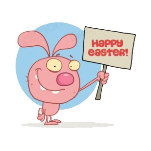 Pink easter rabbit holding happy easter sign listed in characters decals.