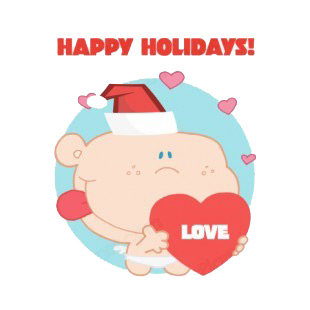 Happy holidays cupid with santa hat holding heart  listed in characters decals.