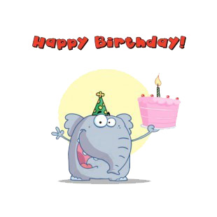 Happy birthday elephant holding birthday cake listed in characters decals.