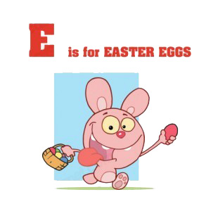 E is for easter eggs   bunny with easter egg basket listed in characters decals.