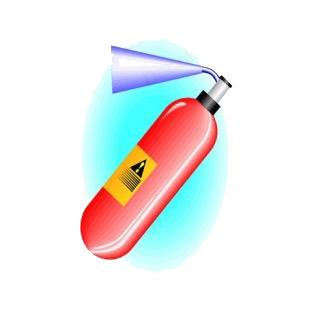Fire extinguisher with blue nozzle listed in police and fire decals.