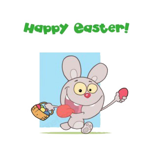 Happy easter grey rabbit running with egg basket  listed in characters decals.