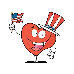Heart with american flag and hat celebrating listed in characters decals.