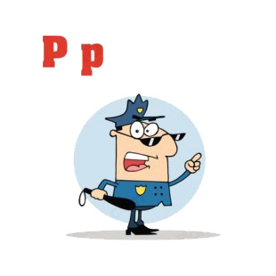 Alphabet P policeman officer  listed in characters decals.
