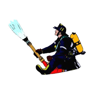 Fireman with hose extinguishing  listed in police and fire decals.