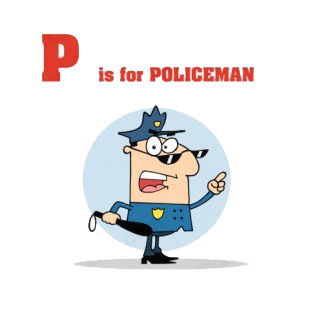 P is for policeman  policeman officer listed in characters decals.
