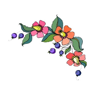 Pink yellow and red flowers with blueberries  listed in flowers decals.