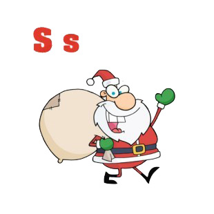 Alphabet S santa claus with gift bag waving listed in characters decals.