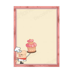 Proud chef holding up pink cake pink frame and border listed in characters decals.