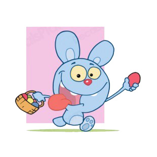 Blue bunny running with easter egg basket listed in characters decals.