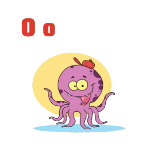 Alphabet O Octopus  yellow backround listed in characters decals.