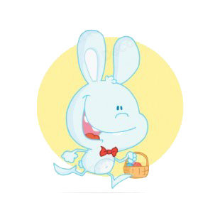 Blue bunny running with easter egg basket listed in characters decals.