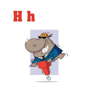 Alphabet H hippo in suit with jackhammer  listed in characters decals.