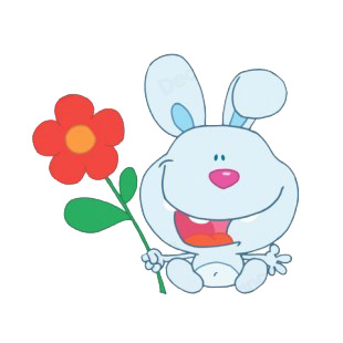 Blue bunny holding red flower listed in characters decals.