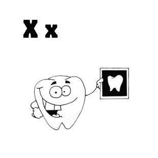 Alphabet X tooth with x-ray tooth picture  listed in characters decals.