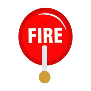 Red fire alarm with fire writting listed in police and fire decals.