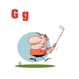 Alphabet G man swinging golf club  listed in characters decals.