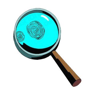 Magnifying glass looking at fingerprint listed in police and fire decals.