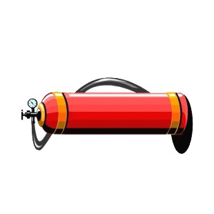 Red and gold fire extinguisher listed in police and fire decals.
