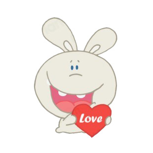 Grey rabbit holding heart with love writing listed in characters decals.