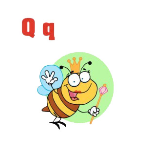 Alphabet Q queen bee smiling and waving listed in characters decals.