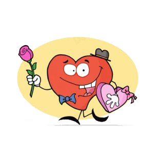 Heart with hat holding chocolate box and pink rose listed in characters decals.