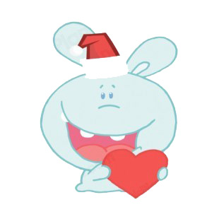 Blue rabbit with santa hat holding heart listed in characters decals.
