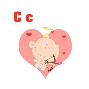 Alphabet C cupid with bow and arrow  listed in characters decals.