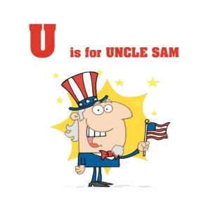 Alphabet U is for Uncle sam uncle sam with usa flag listed in characters decals.