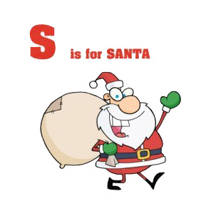 Alphabet S santa claus with gift bag waving listed in characters decals.